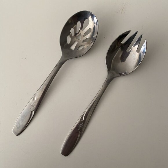 Wallace NORTH STAR Atomic Stainless 2 Pc Serving Slotted Spoon And Fork 7 3/4-8” - Picture 1 of 9